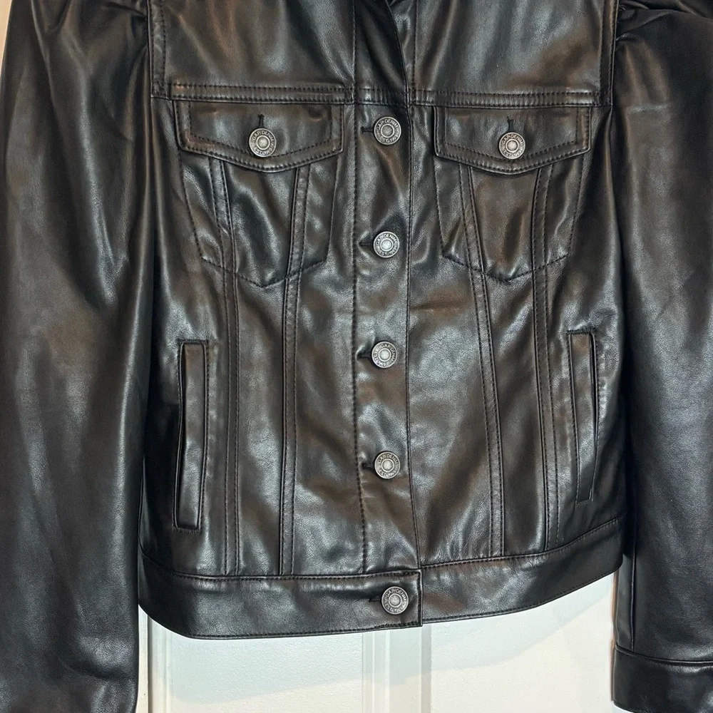 GAP Black Faux Leather Puff Shoulder Jacket Girls XL